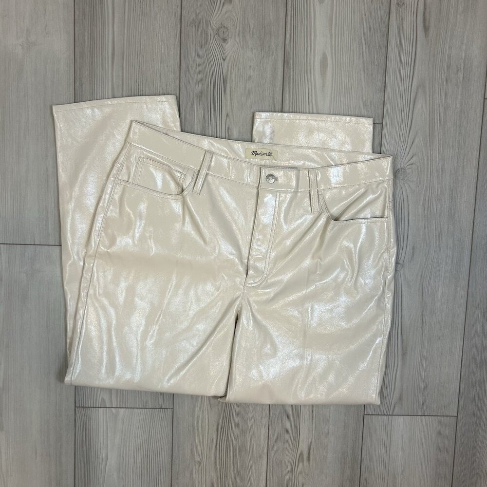 Madewell The Perfect Vintage Straight Pant Faux Leather Edition NWT Sz 33 Pumice